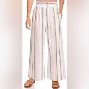 NWOT ROXY Women’s Wide Leg Striped Sailing Trip Pants Cream/Pink- Size Medium